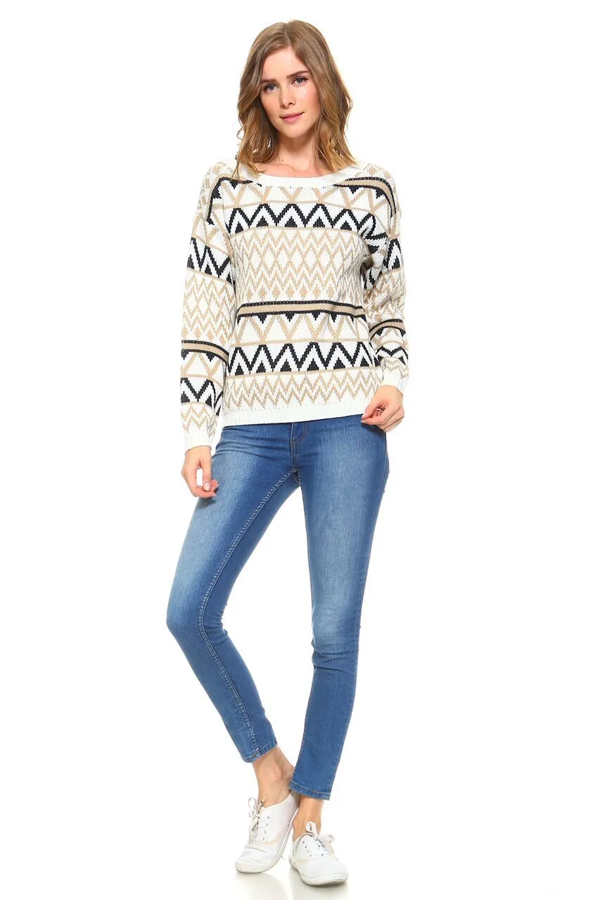 Women's Geometric Two-Toned Crewneck Knit Sweater