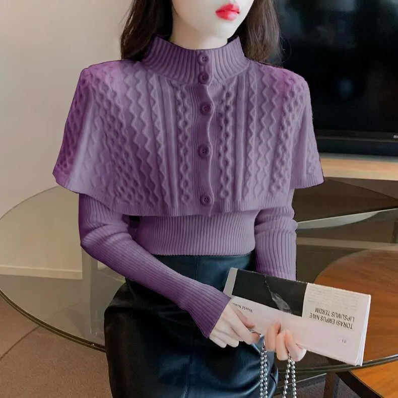 Women's Half Turtleneck Western Style Knitted Sweater Top