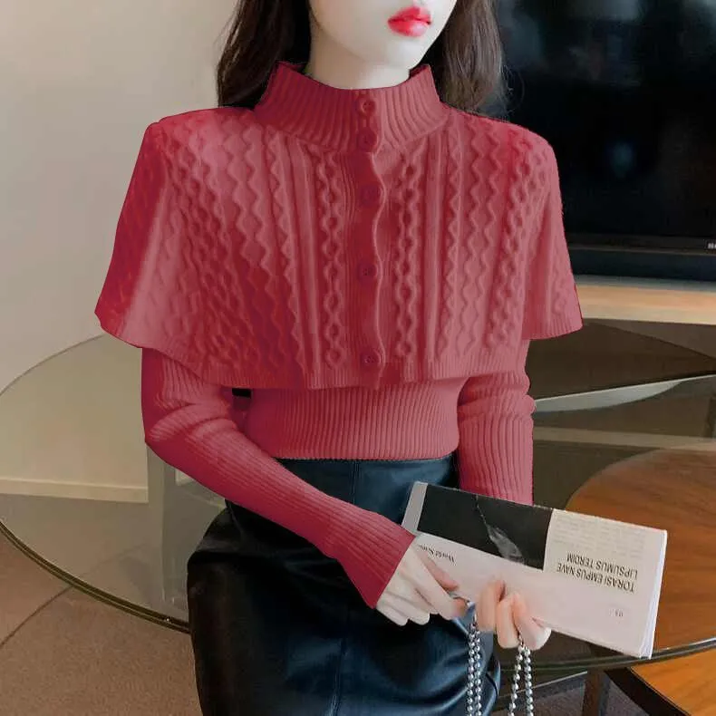 Women's Half Turtleneck Western Style Knitted Sweater Top