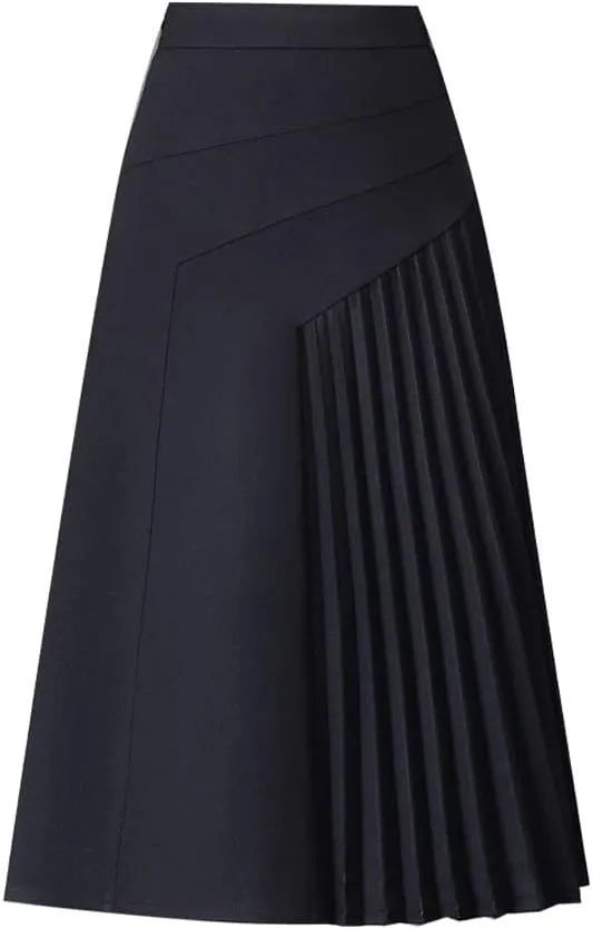 Womens High Waist Midi Long Pleated Skirt A Line Swing Skirt in Winter (4XL,Black,4X-Large)