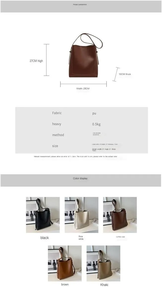 Women's Large Capacity Casual Shoulder Bag, Fashionable Bucket Crossbody Bag(Khaki)
