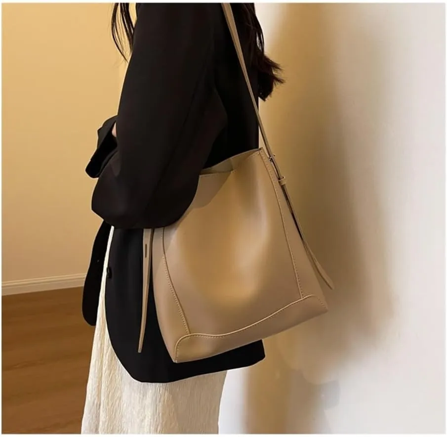 Women's Large Capacity Casual Shoulder Bag, Fashionable Bucket Crossbody Bag(Khaki)
