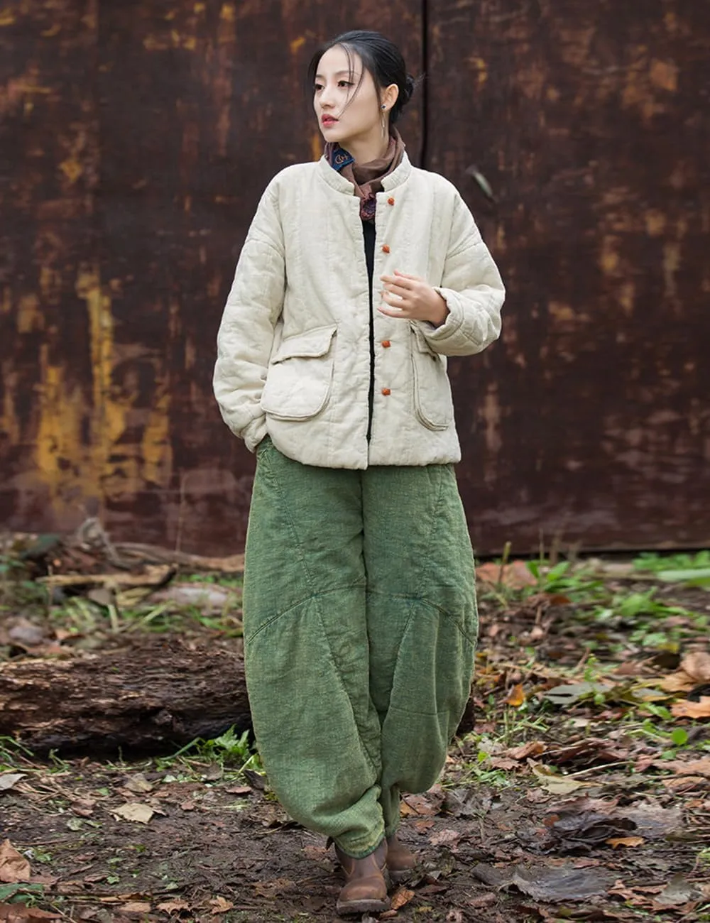 Women's Loose Fitting Casual Lantern Harem Pants Elastic Waist Quilted Winter Warm Trousers with Pockets