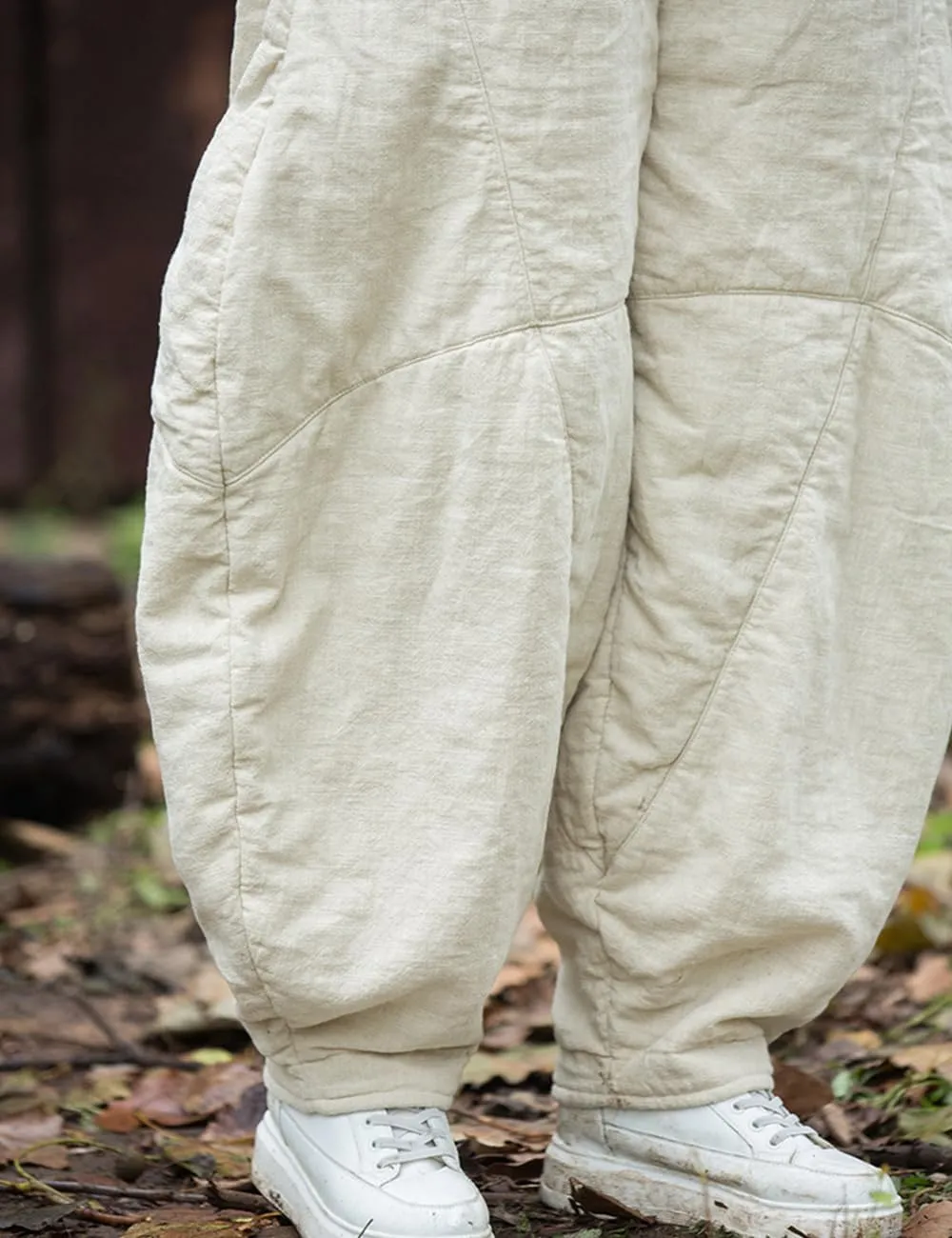 Women's Loose Fitting Casual Lantern Harem Pants Elastic Waist Quilted Winter Warm Trousers with Pockets