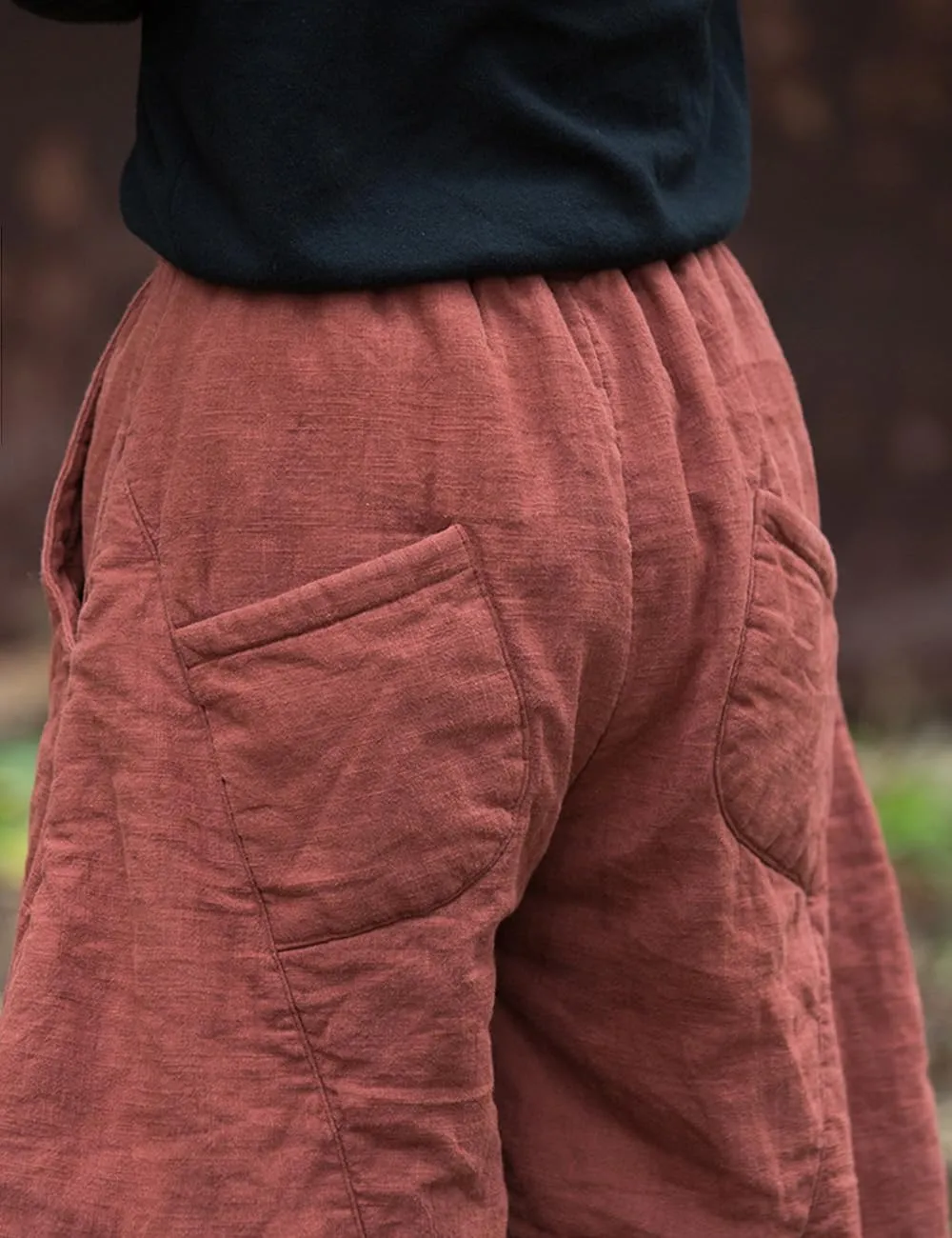 Women's Loose Fitting Casual Lantern Harem Pants Elastic Waist Quilted Winter Warm Trousers with Pockets