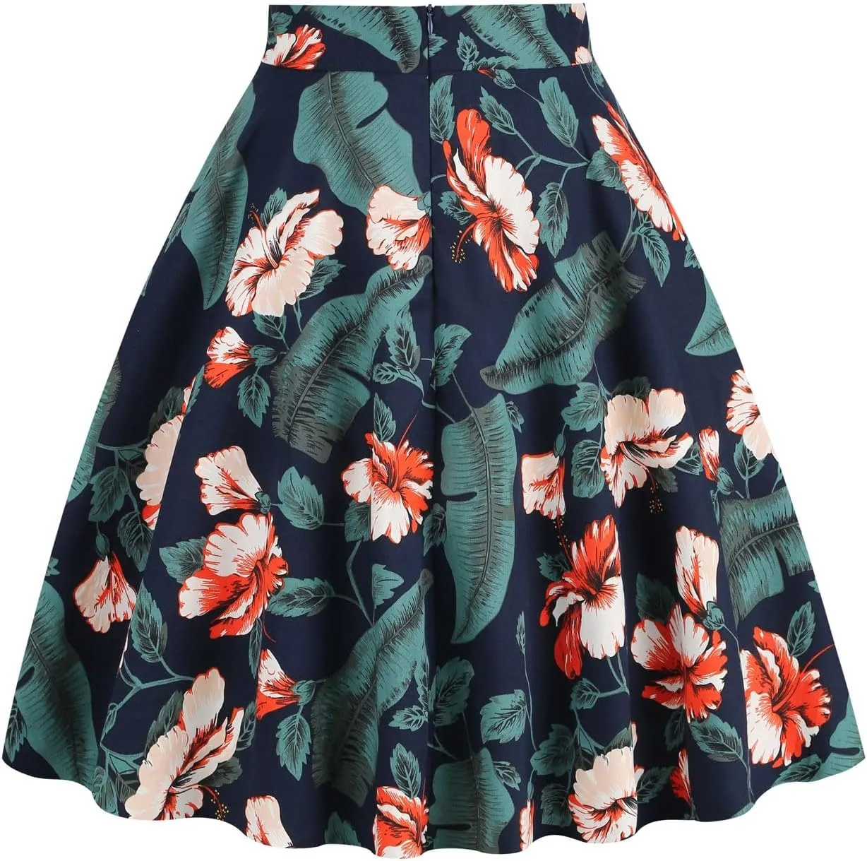 Women's Midi Skirt Vintage Floral Printed High Waist Peasant Summer Pleated Fashion Basic Cotton Casual Fall