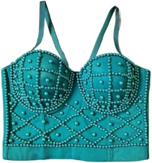 Women's Pearl Camisole Vest for Outer Wear with Beautiful Back and Navel Exposed, Sexy Short Tube Top Vest(Gray,40c)