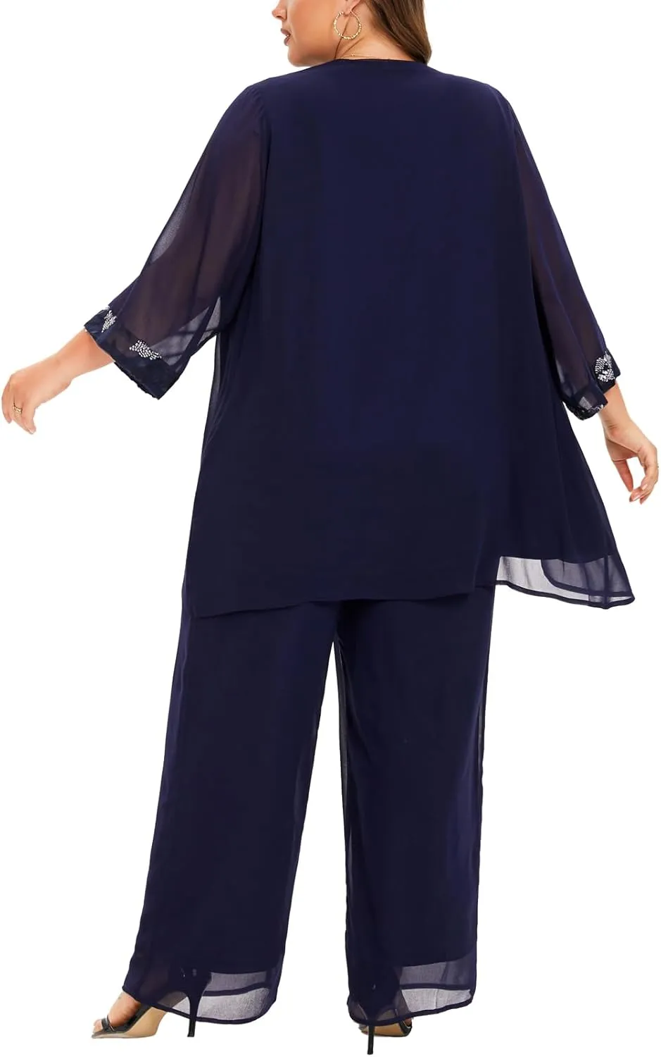 Women's Plus Size Wedding Pant Suits 3 Piece Chiffon Party Outfit for Mother of The Groom Bride Evening Gowns