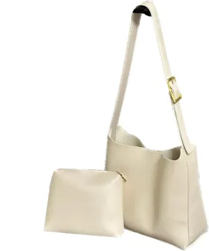 Women's Solid Color Tote Bag, Fashionable Bucket Large Capacity Casual Two-Piece Shoulder Messenger Bag
