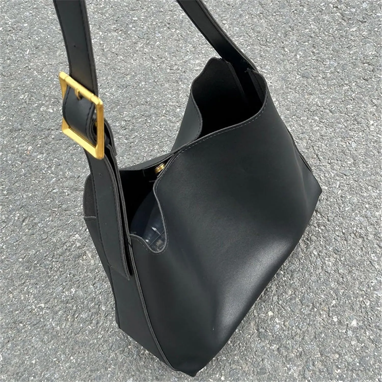 Women's Solid Color Tote Bag, Fashionable Bucket Large Capacity Casual Two-Piece Shoulder Messenger Bag