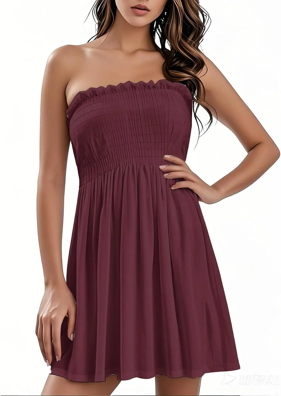 Womens Summer Beach Dresses Strapless Tube Short Dress Fashionable Casual Mini Beach Cover Up Sundresses