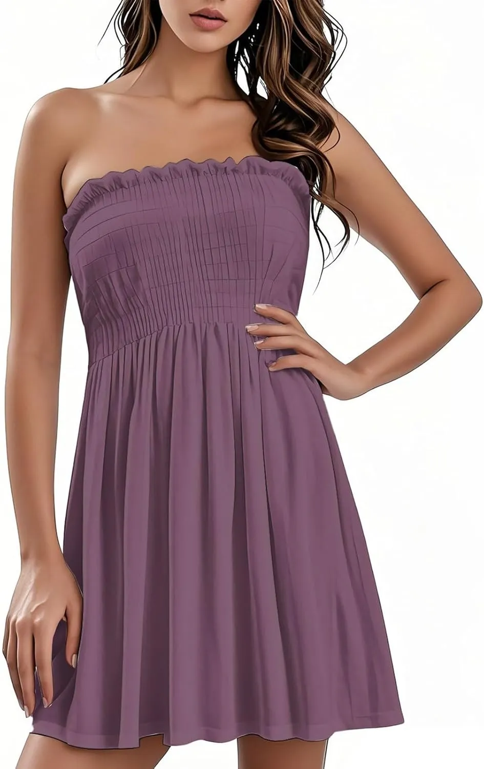 Womens Summer Beach Dresses Strapless Tube Short Dress Fashionable Casual Mini Beach Cover Up Sundresses