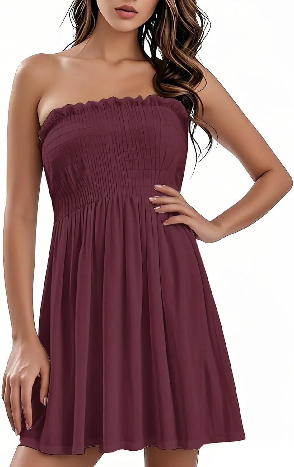Womens Summer Beach Dresses Strapless Tube Short Dress Fashionable Casual Mini Beach Cover Up Sundresses