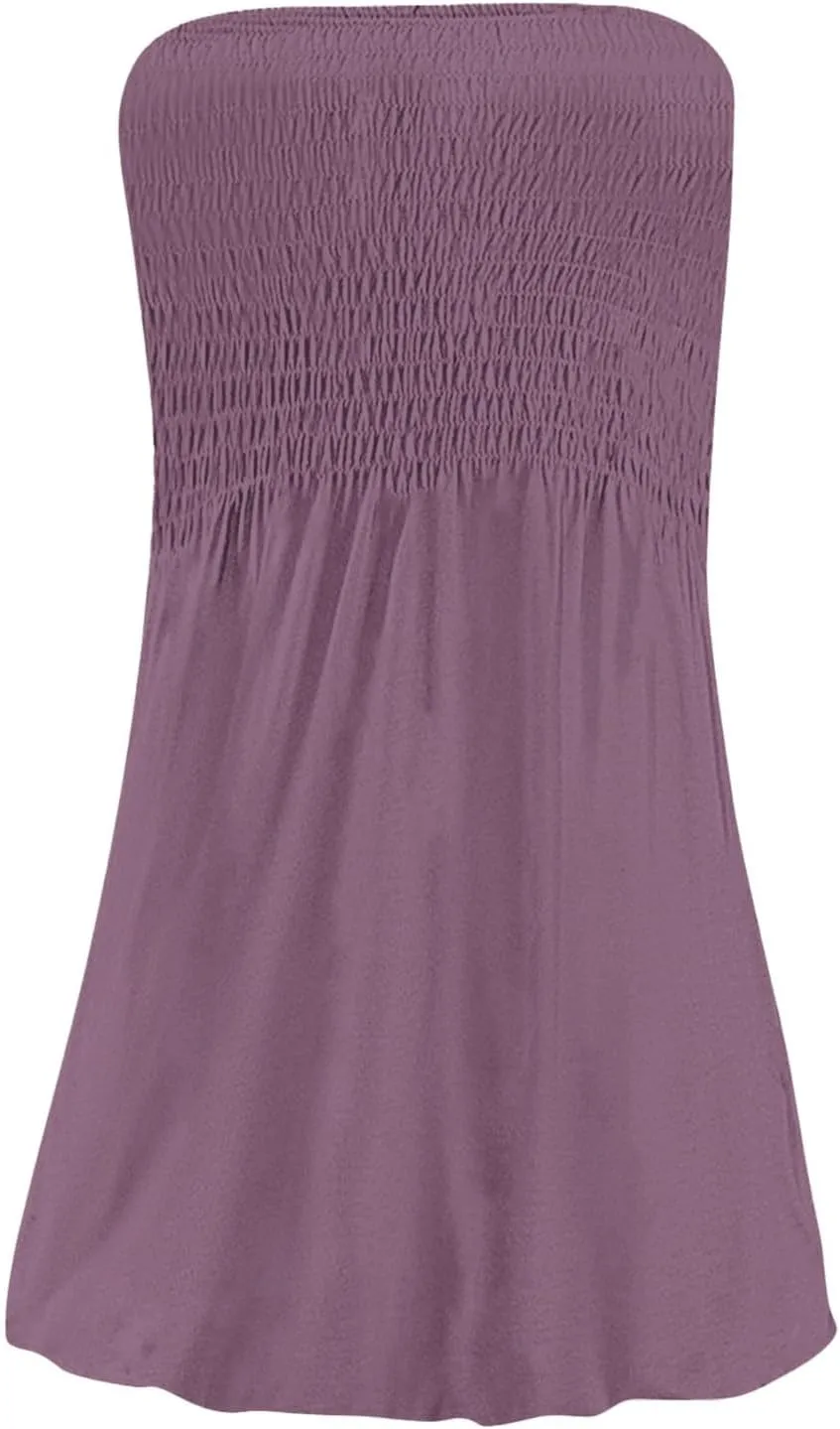 Womens Summer Beach Dresses Strapless Tube Short Dress Fashionable Casual Mini Beach Cover Up Sundresses