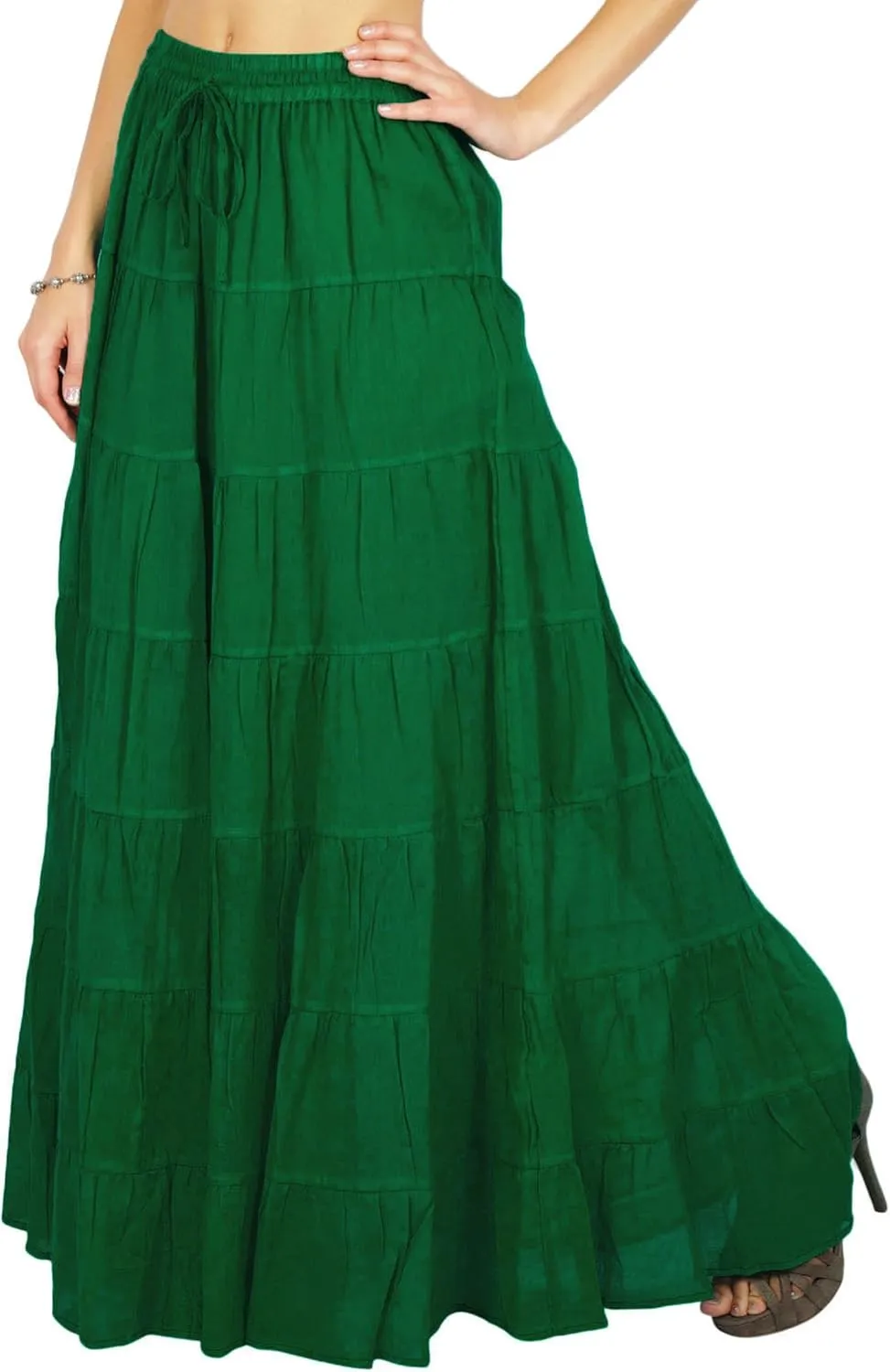 Women's Summer Cotton Skirt Ethnic Design Drawstring Waist
