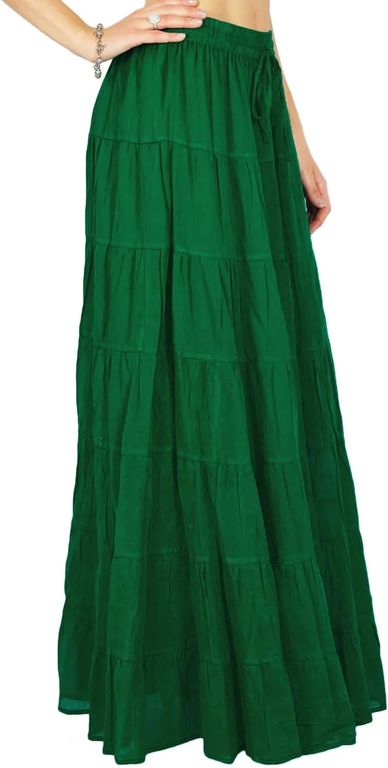 Women's Summer Cotton Skirt Ethnic Design Drawstring Waist