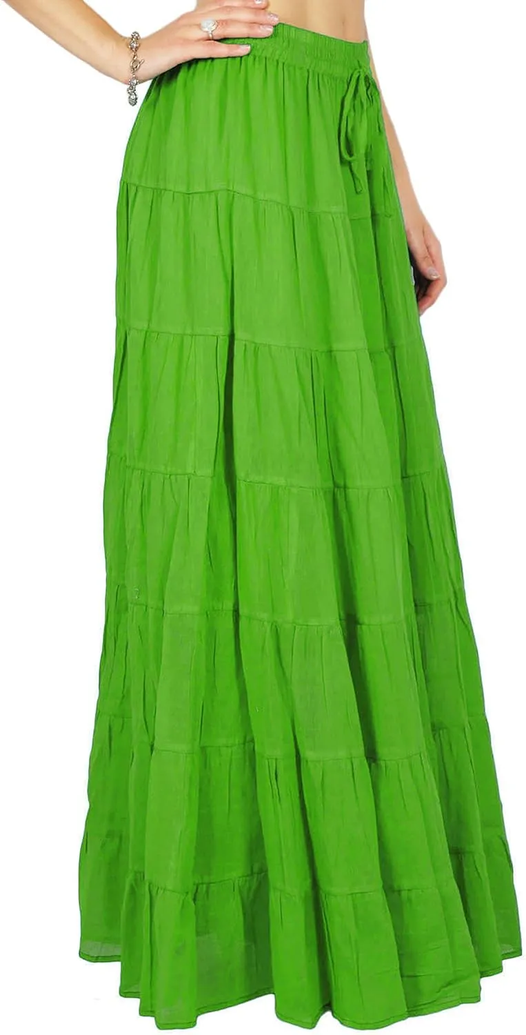 Women's Summer Cotton Skirt Ethnic Design Drawstring Waist