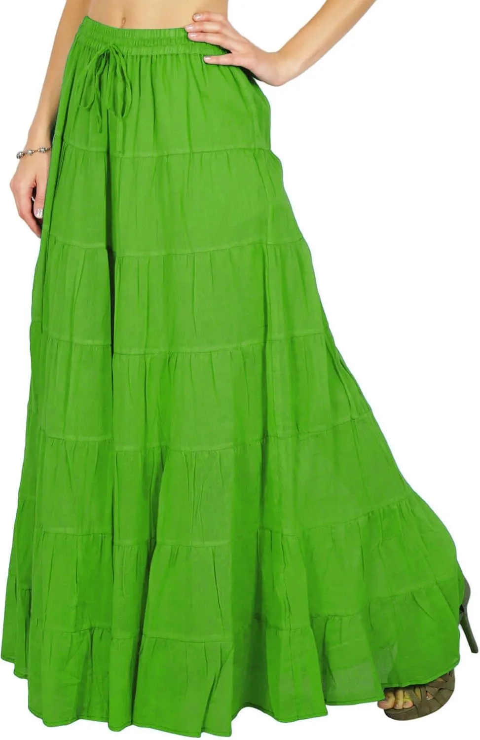 Women's Summer Cotton Skirt Ethnic Design Drawstring Waist