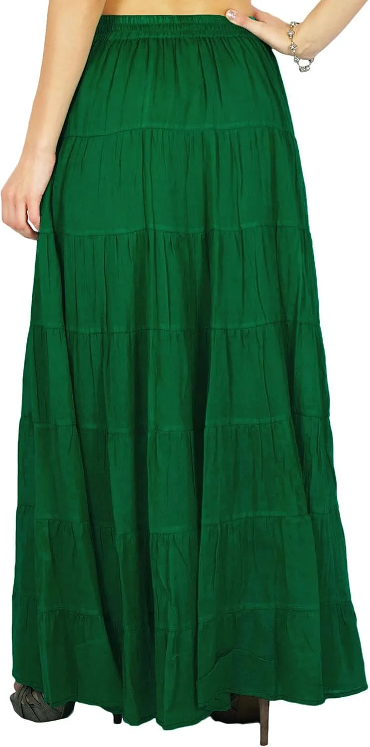 Women's Summer Cotton Skirt Ethnic Design Drawstring Waist