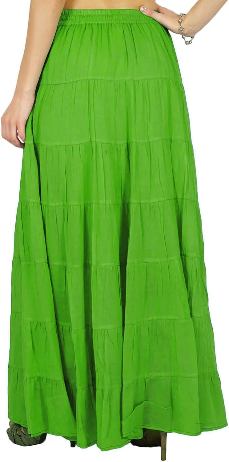 Women's Summer Cotton Skirt Ethnic Design Drawstring Waist