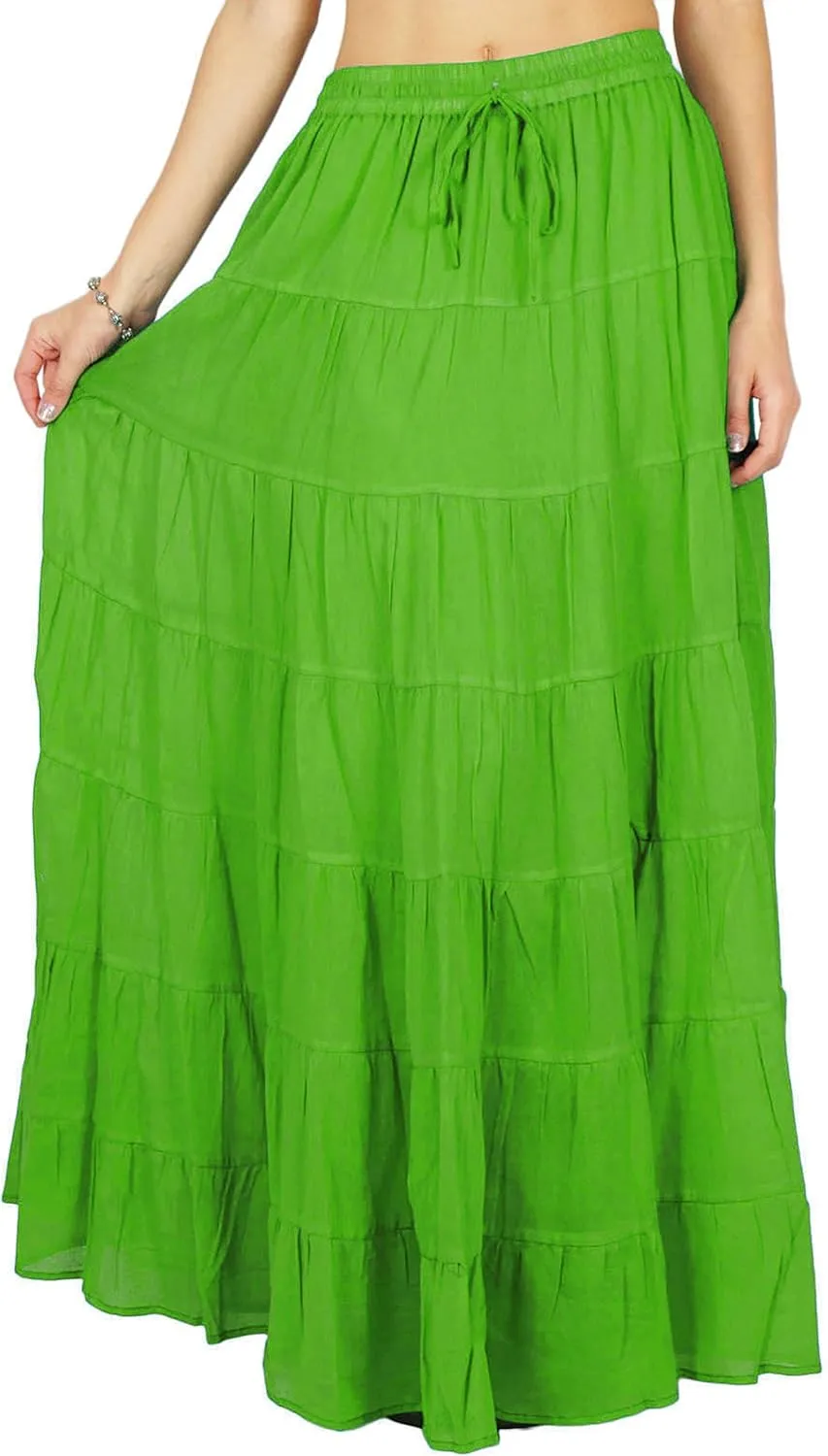 Women's Summer Cotton Skirt Ethnic Design Drawstring Waist
