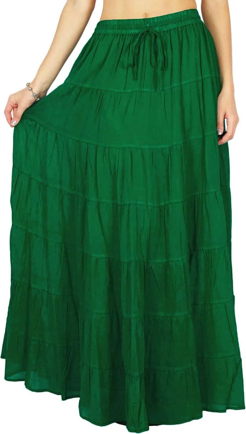 Women's Summer Cotton Skirt Ethnic Design Drawstring Waist