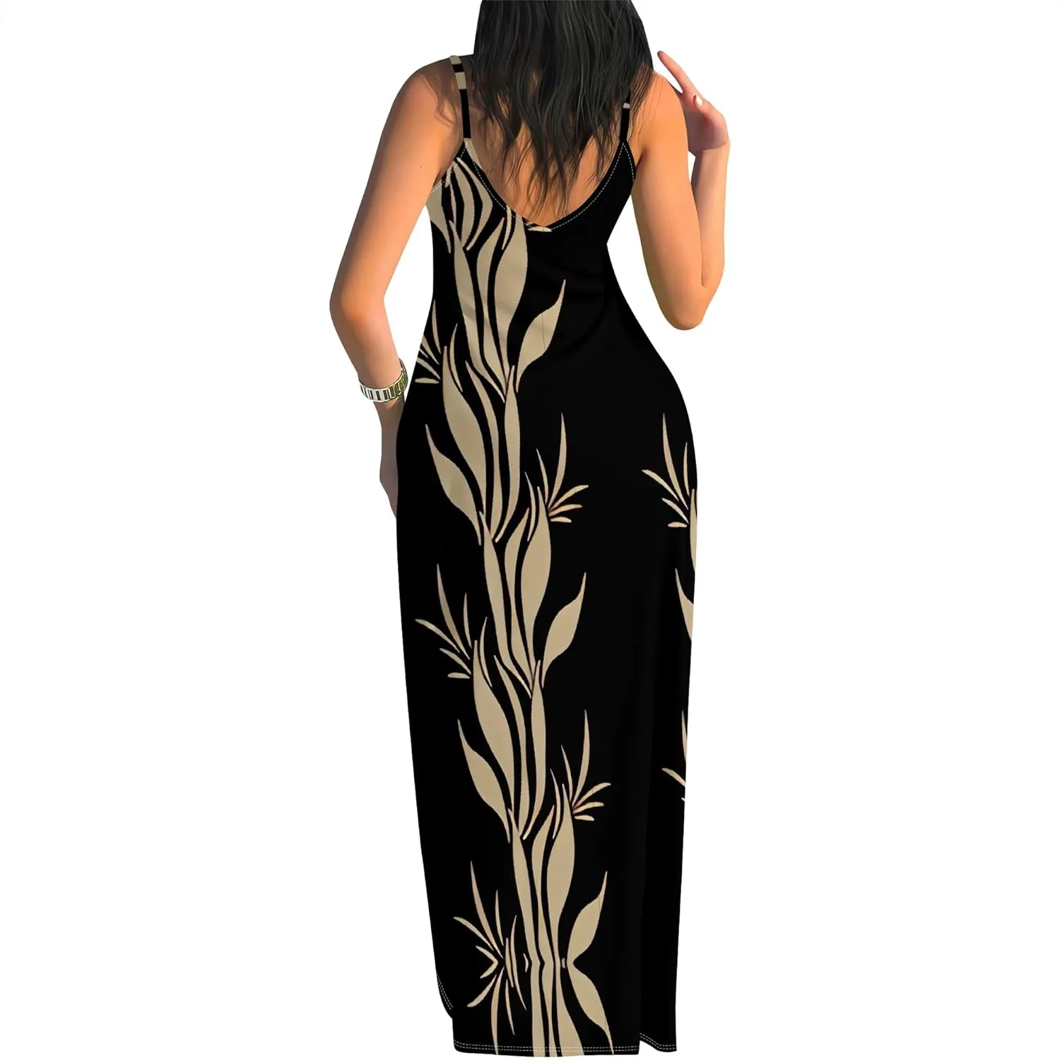 Women's Summer Maxi Dress Casual African Print Spaghetti Strap Long Maxi Dresses Sexy V-Neck Floral Sleeveless Beach Sundress