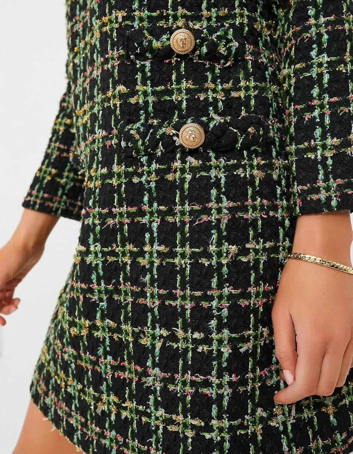 Womens Tweed Jackie Dress Elegant Crew Neck Long Sleeve Casual A-line Mini Dress