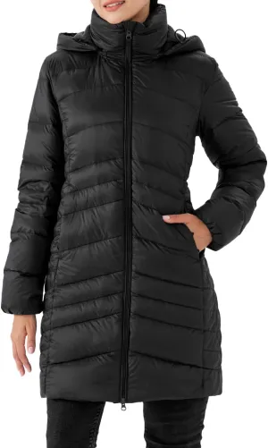 Women's Warm Down Jacket Heavyweight Puffer Long Coat with Detachable Hood Black XXL