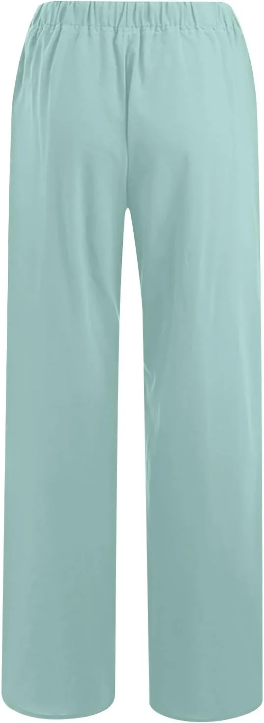 Womens Wide Leg Lounge Pants High Waisted Drawstring Casual Loose Palazzo Trousers Elastic Waist Pant with Pockets