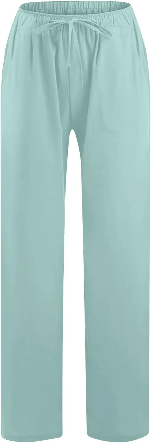Womens Wide Leg Lounge Pants High Waisted Drawstring Casual Loose Palazzo Trousers Elastic Waist Pant with Pockets