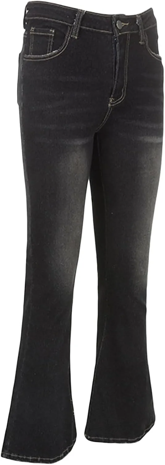 Womens Y2k Bootcut Jeans Pull On Wide Leg Stretch Washed Distressed Skinny Flare Pants Low Rise Trouser