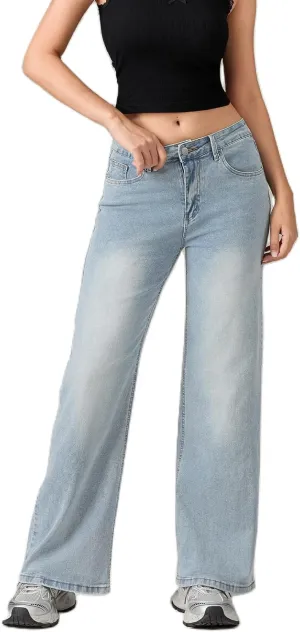 Womens Y2k Bootcut Jeans Pull On Wide Leg Stretch Washed Distressed Skinny Flare Pants Low Rise Trouser