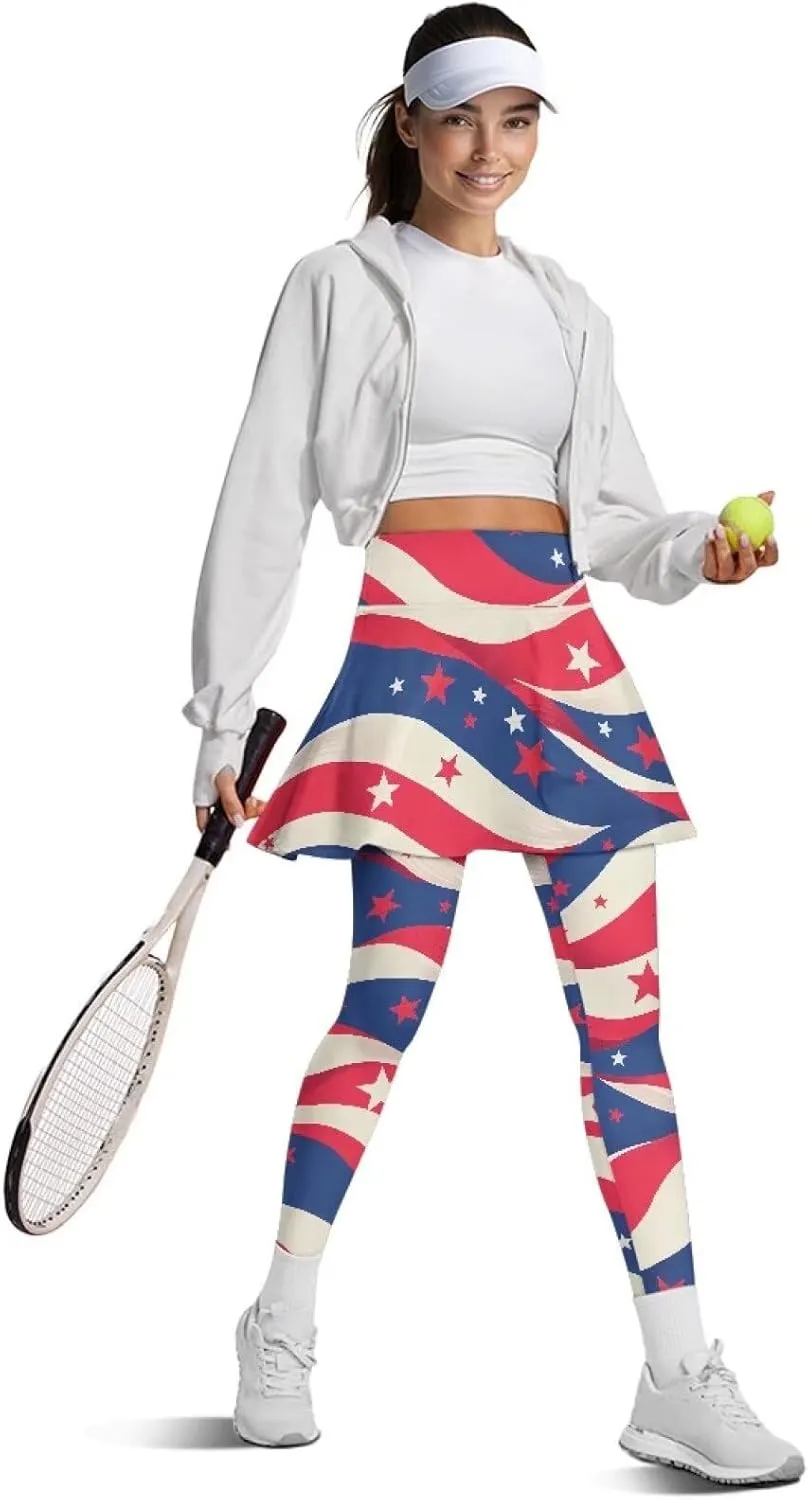 Womens Yoga Leggings with Skirts Tennis Skirts with Elastic Fashionable Skirted XS-3XL