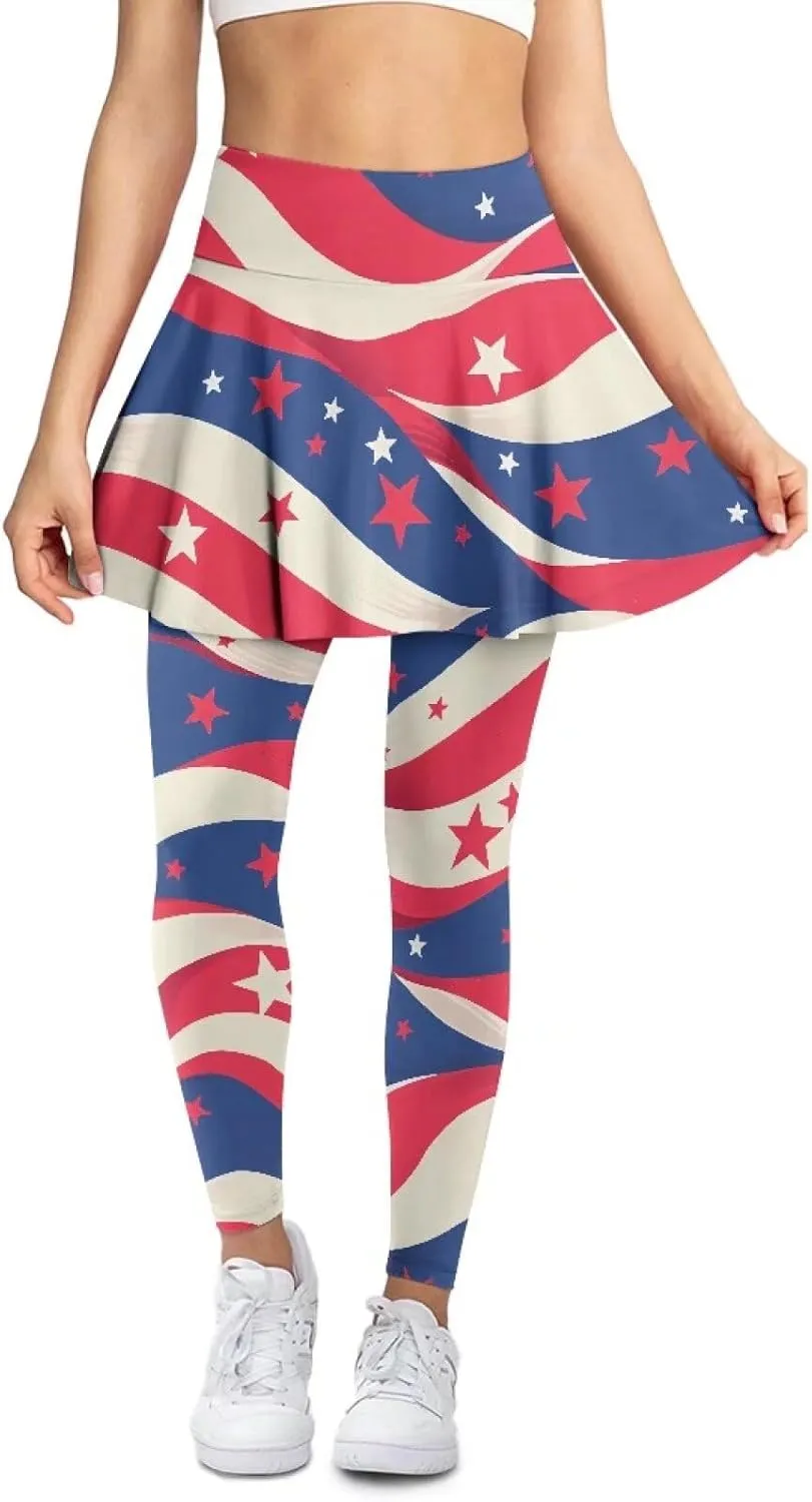 Womens Yoga Leggings with Skirts Tennis Skirts with Elastic Fashionable Skirted XS-3XL