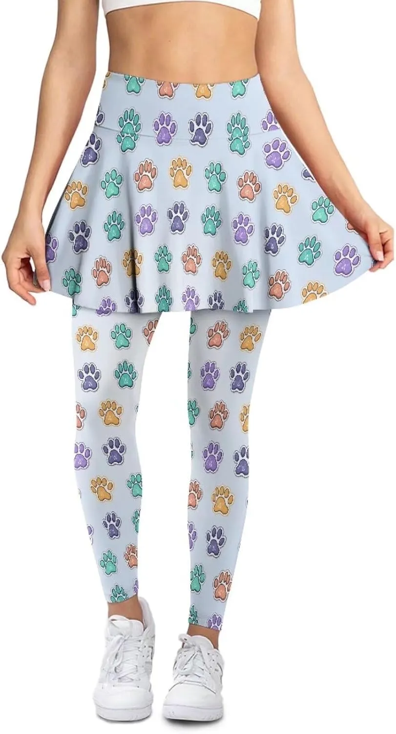 Womens Yoga Leggings with Skirts Tennis Skirts with Elastic Fashionable Skirted XS-3XL