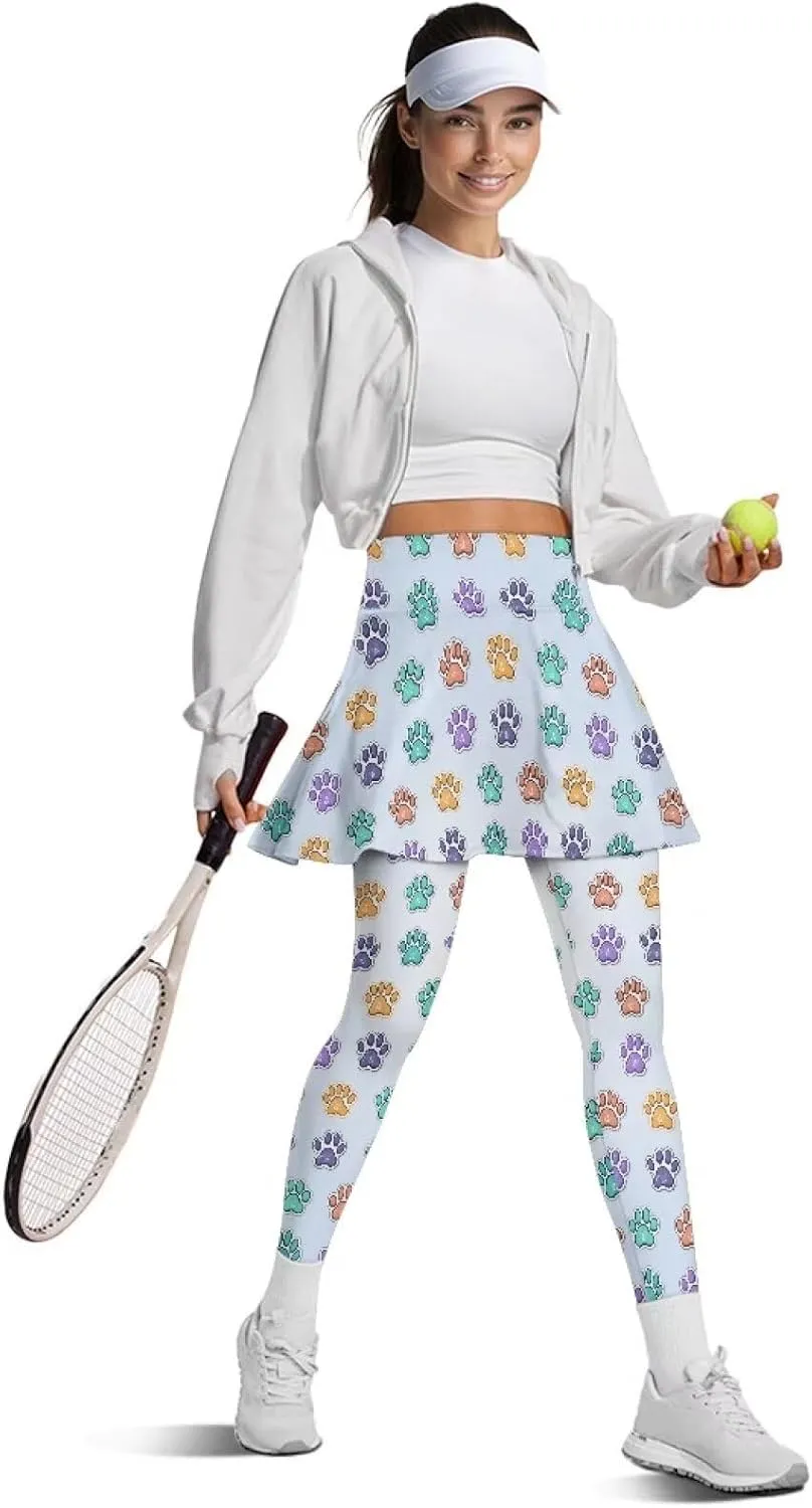 Womens Yoga Leggings with Skirts Tennis Skirts with Elastic Fashionable Skirted XS-3XL