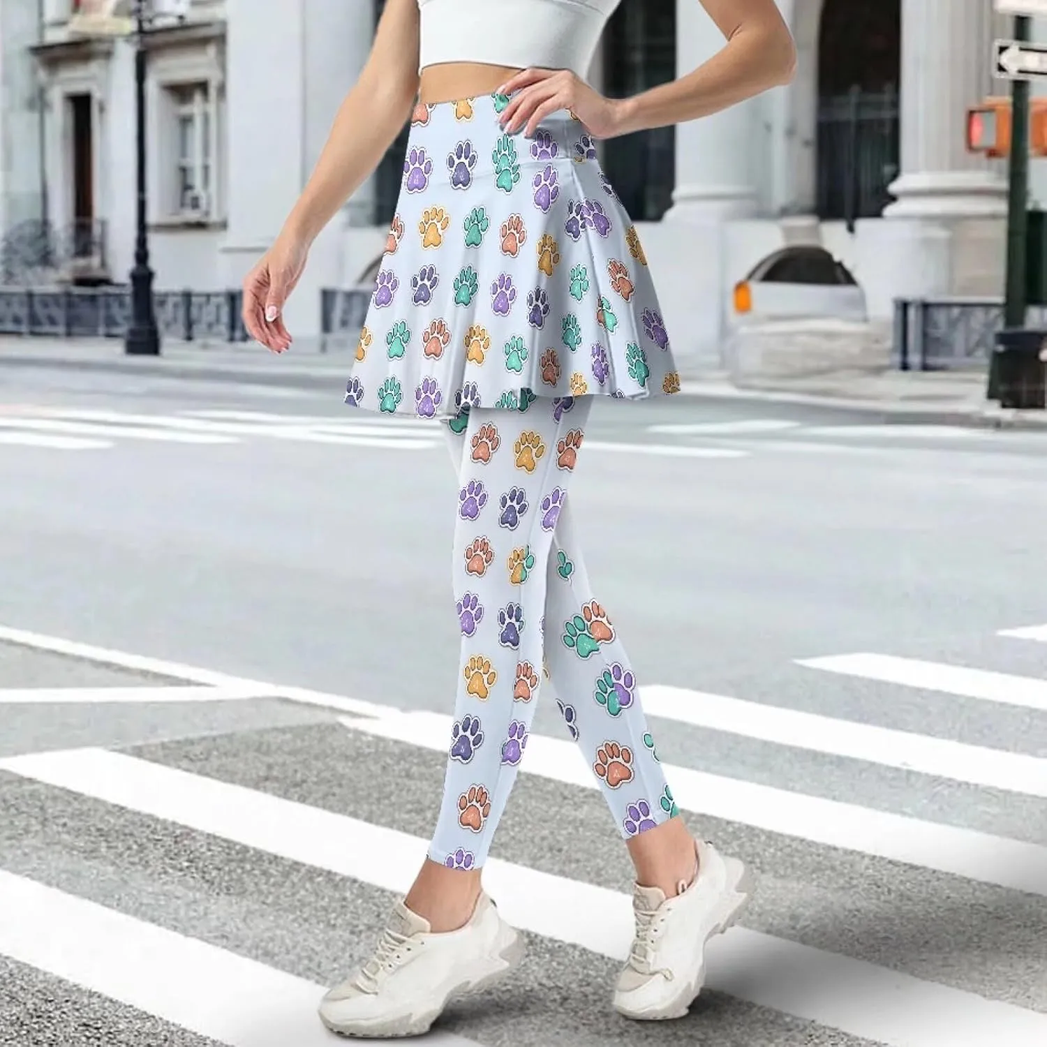 Womens Yoga Leggings with Skirts Tennis Skirts with Elastic Fashionable Skirted XS-3XL
