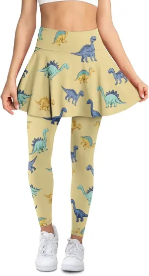Womens Yoga Leggings with Skirts Tennis Skirts with Elastic Fashionable Skirted XS-3XL