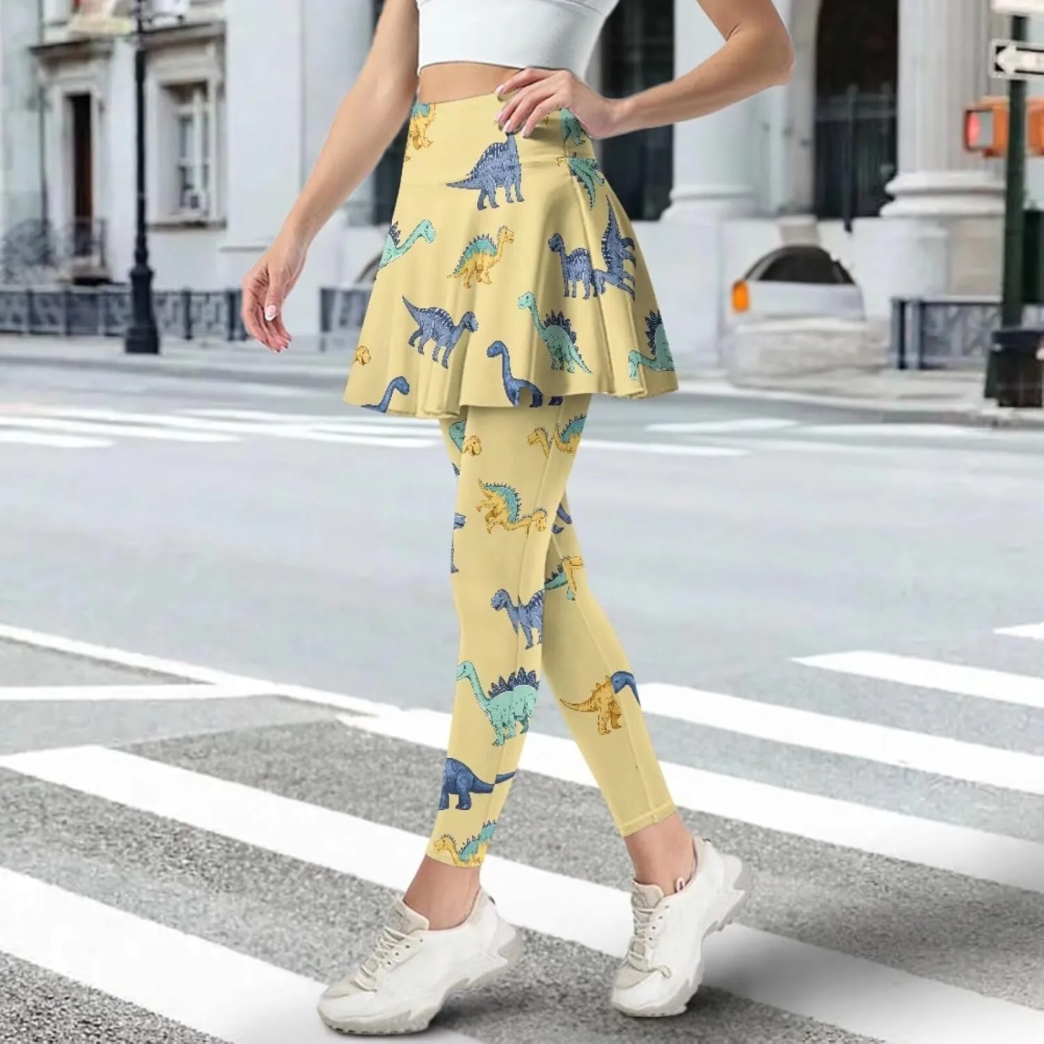 Womens Yoga Leggings with Skirts Tennis Skirts with Elastic Fashionable Skirted XS-3XL