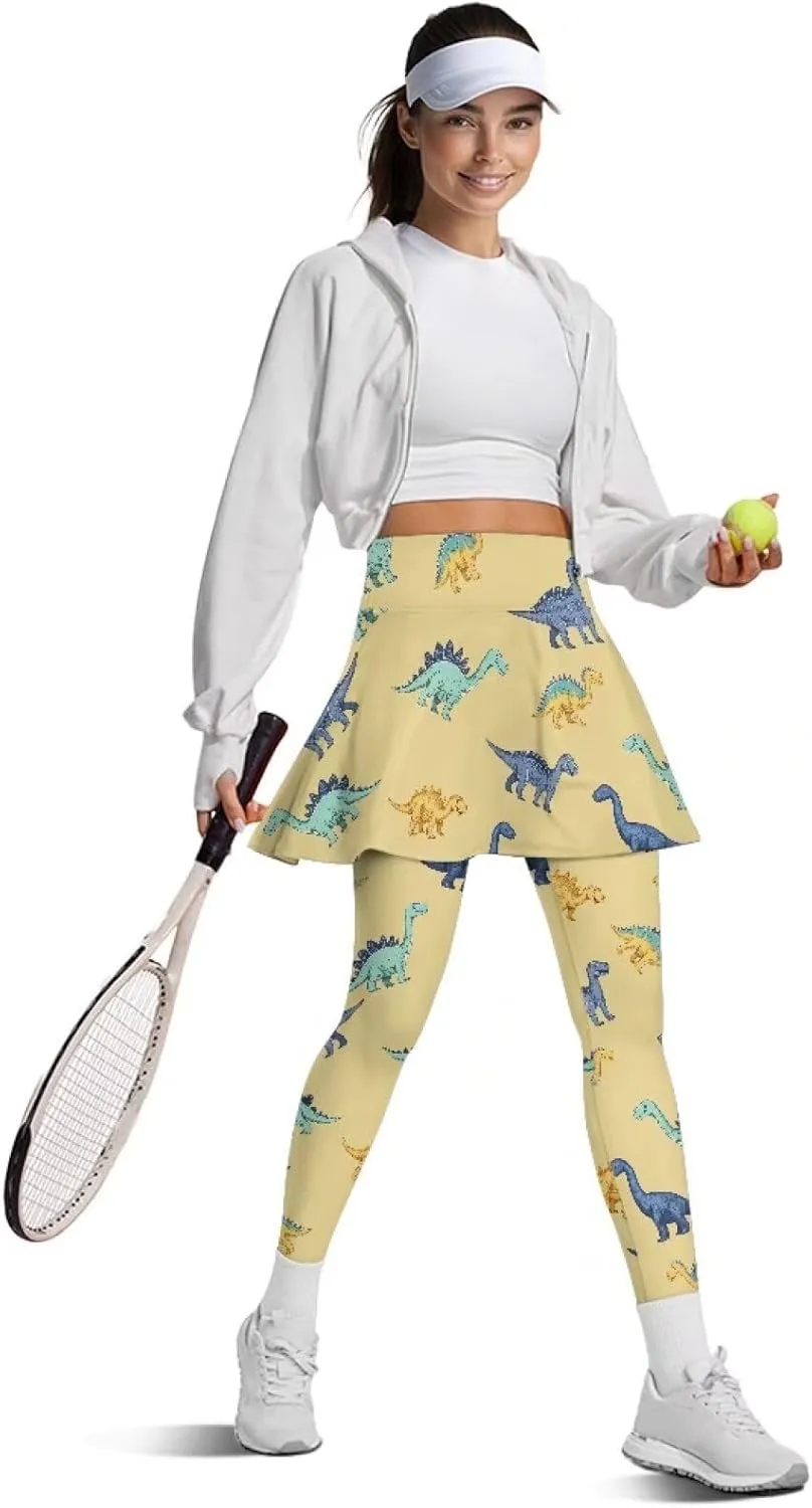 Womens Yoga Leggings with Skirts Tennis Skirts with Elastic Fashionable Skirted XS-3XL