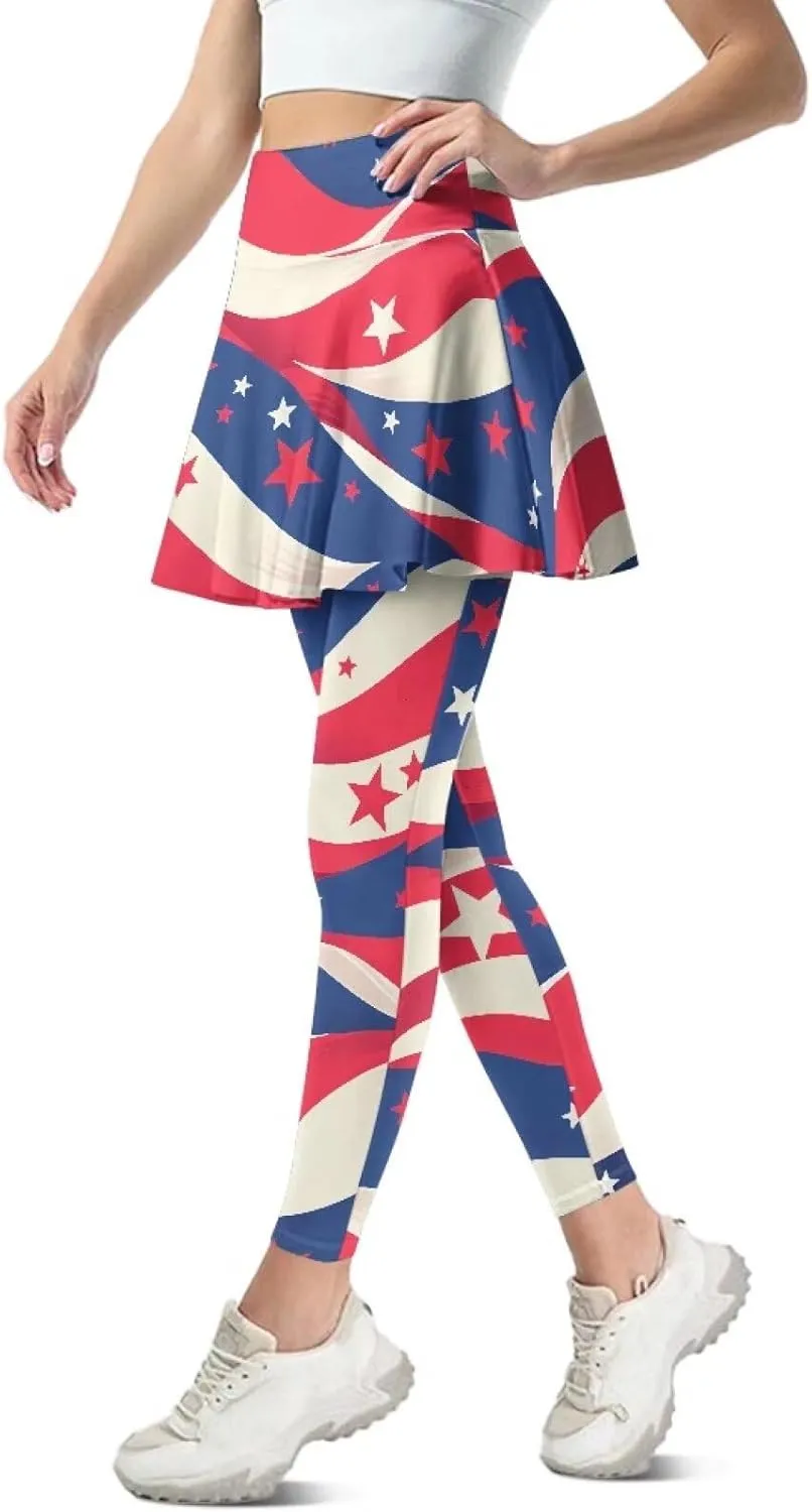 Womens Yoga Leggings with Skirts Tennis Skirts with Elastic Fashionable Skirted XS-3XL