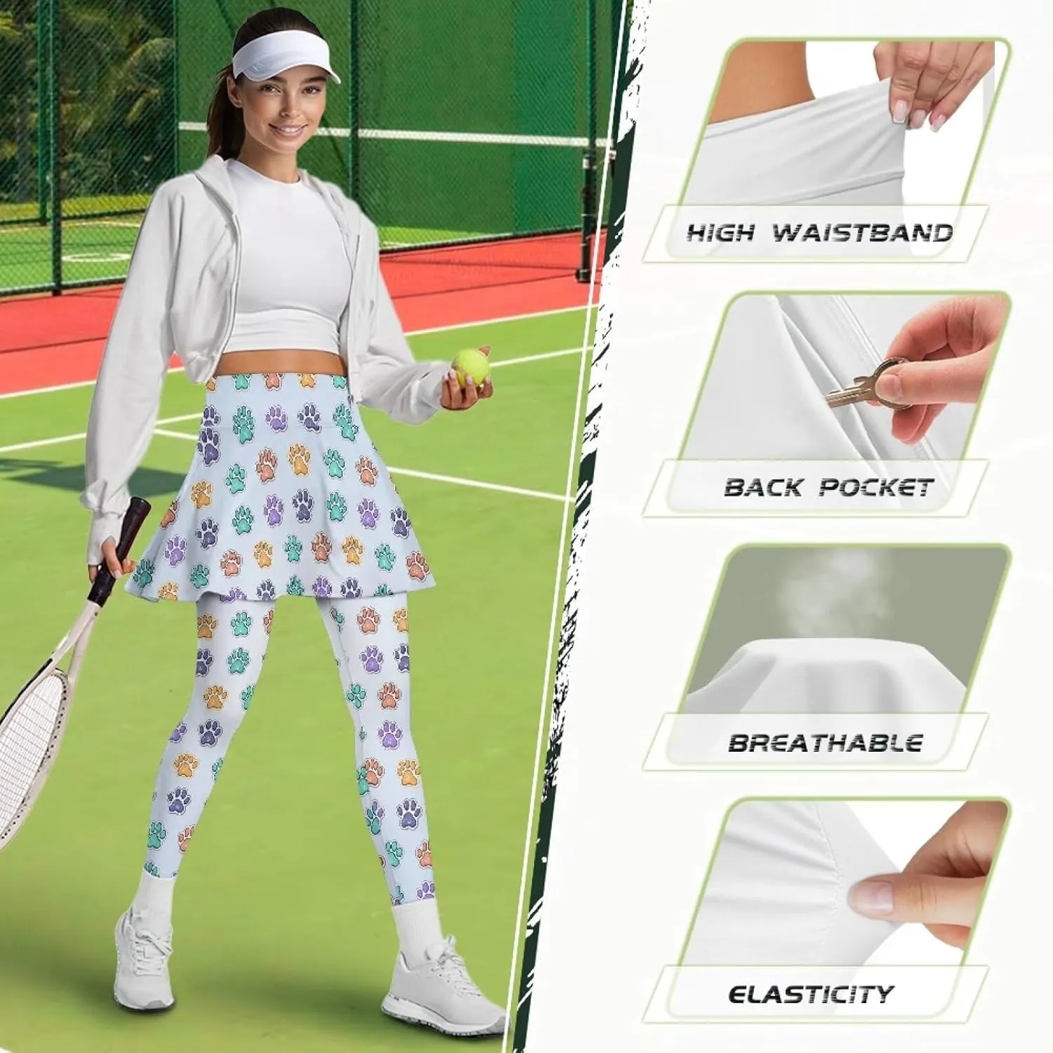 Womens Yoga Leggings with Skirts Tennis Skirts with Elastic Fashionable Skirted XS-3XL