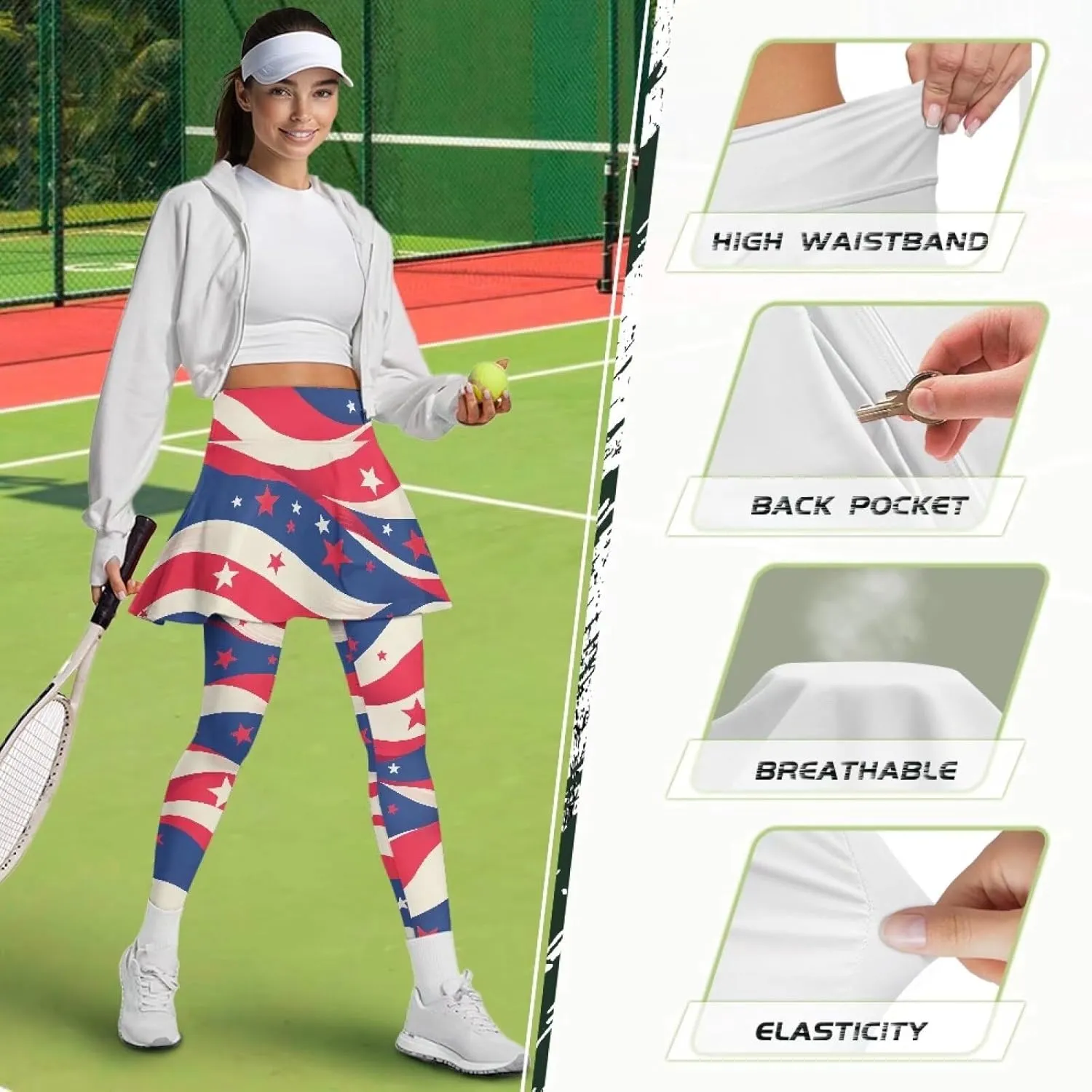 Womens Yoga Leggings with Skirts Tennis Skirts with Elastic Fashionable Skirted XS-3XL