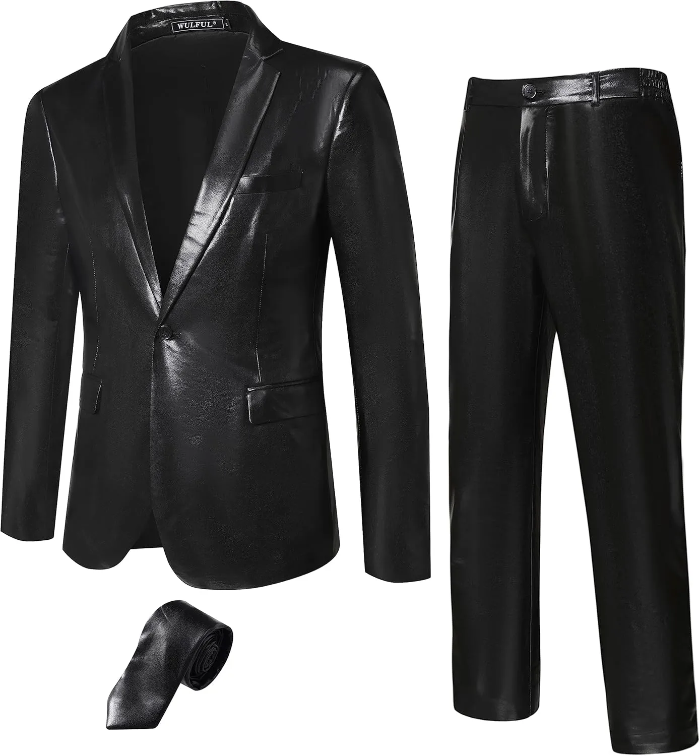 WULFUL Men's 2 Piece Disco Outfit 70s Costume Sequin Jacket and Pants Halloween Party Prom Suits with Tie