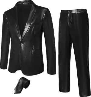 WULFUL Men's 2 Piece Disco Outfit 70s Costume Sequin Jacket and Pants Halloween Party Prom Suits with Tie