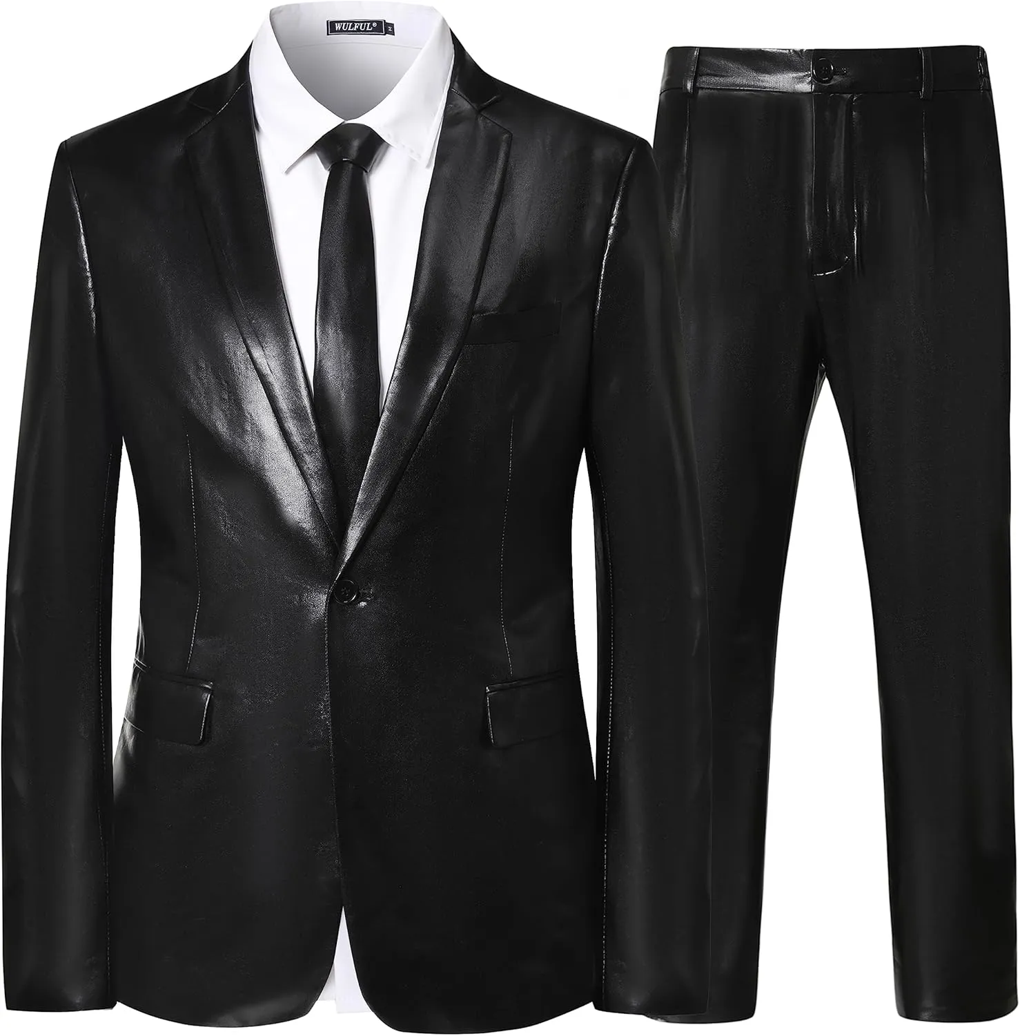 WULFUL Men's 2 Piece Disco Outfit 70s Costume Sequin Jacket and Pants Halloween Party Prom Suits with Tie