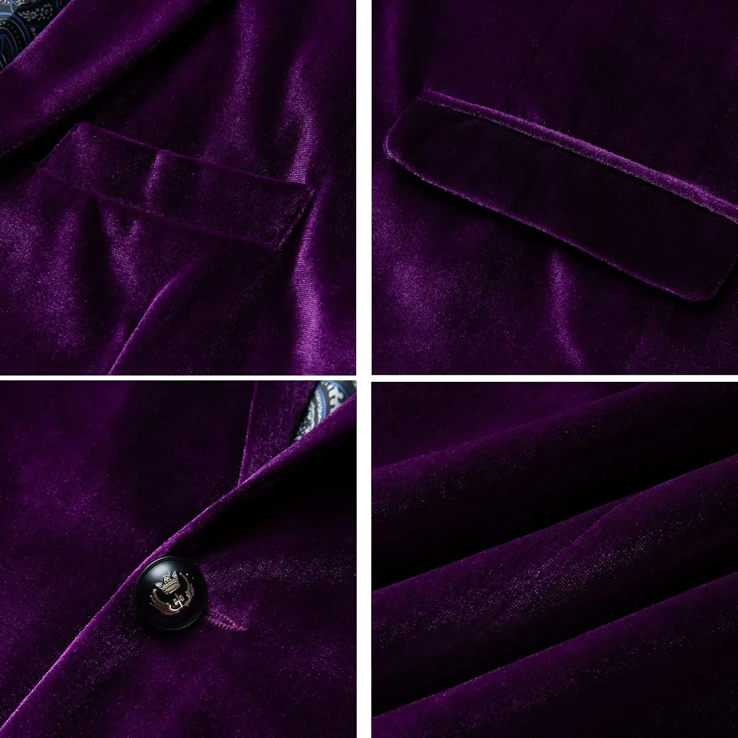 WZIKAI Mens Velvet Blazer One Button Slim Fit Solid Fashion Suit Jacket Sport Coat for Wedding Prom Dinner Party