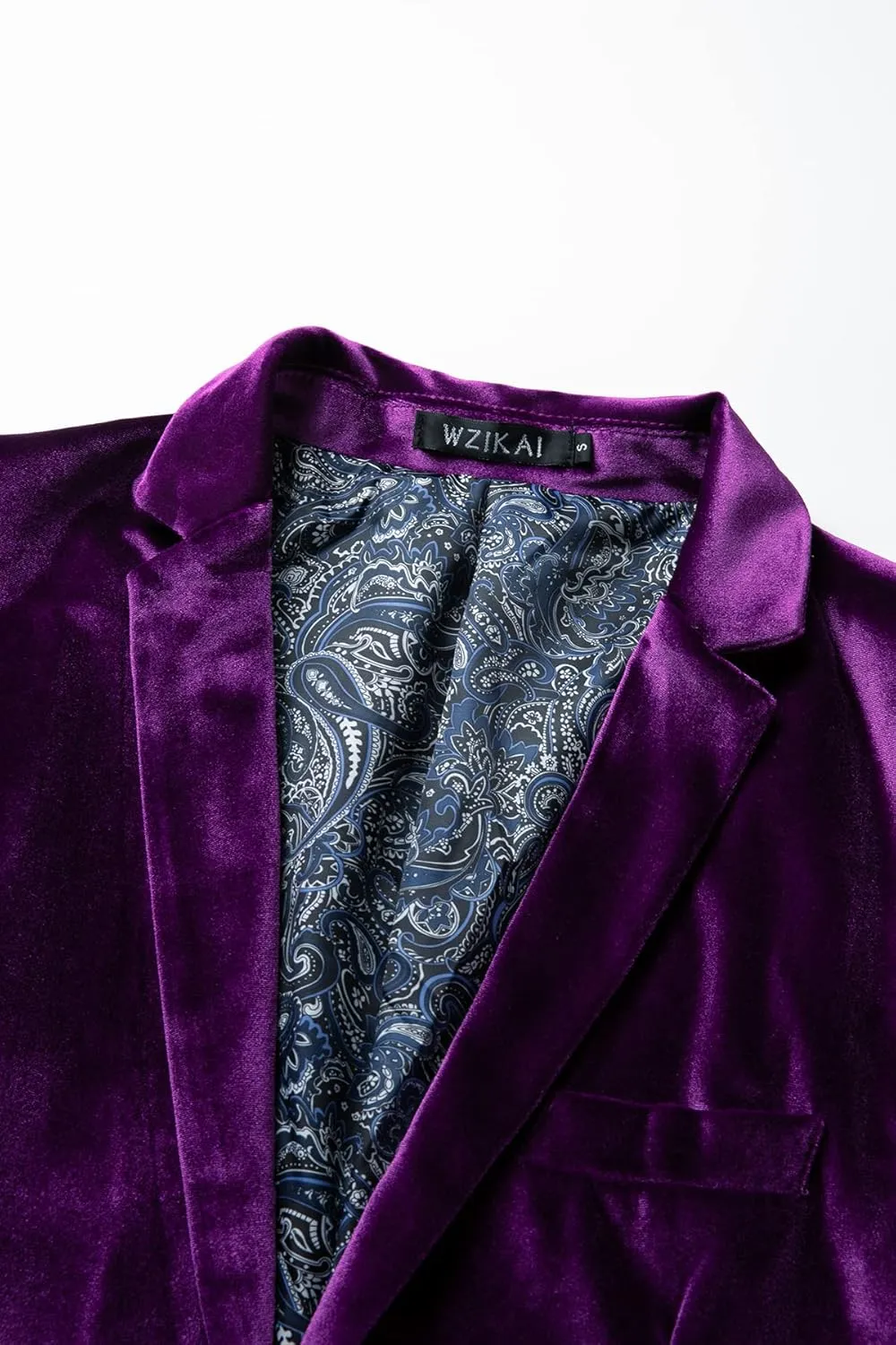 WZIKAI Mens Velvet Blazer One Button Slim Fit Solid Fashion Suit Jacket Sport Coat for Wedding Prom Dinner Party