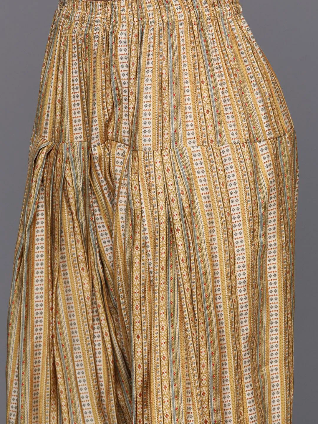 Yellow Printed Silk Blend Straight Kurta Set